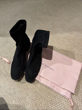Stuart Weitzman Black Suede Mid-Calf Heeled Boots